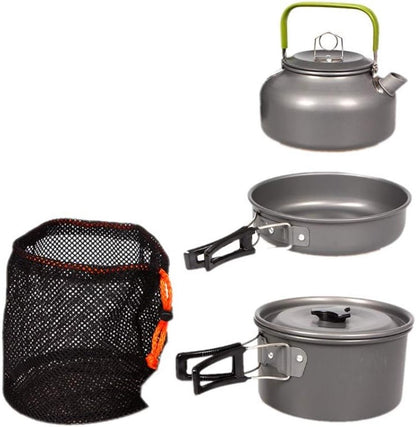 3 pieces - Cooking set - Camping Cooking set - Cookware - Camping Pan Set - Camping Cookware Kit - Kitchenware set - saucepan, pan, teapot - for 2-3 persons - for Outdoor Picnic Camping Hiking - Foldable - aluminum