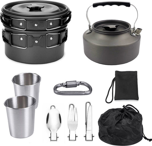 9 Piece Camping Cookware Set for 2-3 People