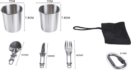 Cookware - 9-piece - for camping, outdoor, hiking, picnic, BBQ, foldable camping pans - safe and BPA - Suitable for 2-3 people camping pan set