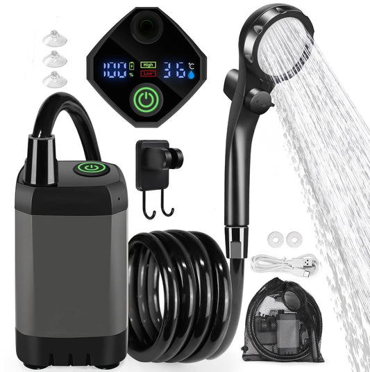 Rechargeable Portable Camping Shower Pump 6000mAh Grey
