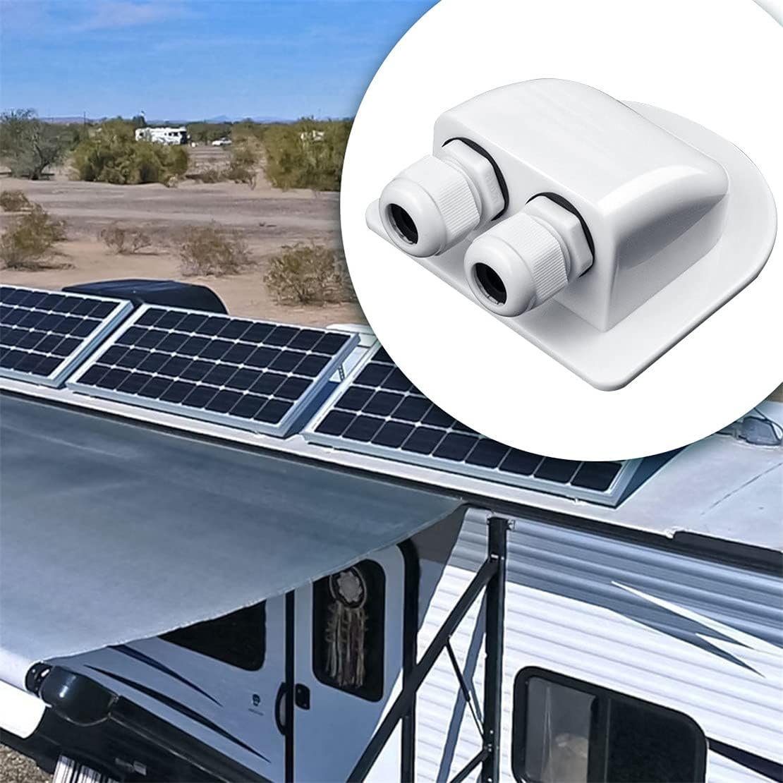Solar Cable Entry Gland - Waterproof Double Connector Cover, Photovoltaic Plastic Bracket Curved ABS Dual Entry Housing for RV, Caravan Boat Panels