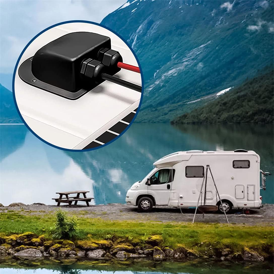 Solar Cable Entry Gland - Waterproof Double Connector Cover, Photovoltaic Plastic Bracket Curved ABS Dual Entry Housing for RV, Caravan Boat Panels