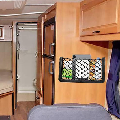 Car Campervan Storage Nets 4pcs, Elastic Van RV Mesh Storage Net Pocket with Plastic Frame, Suit for Caravan Motorhome Boat Storage Solutions