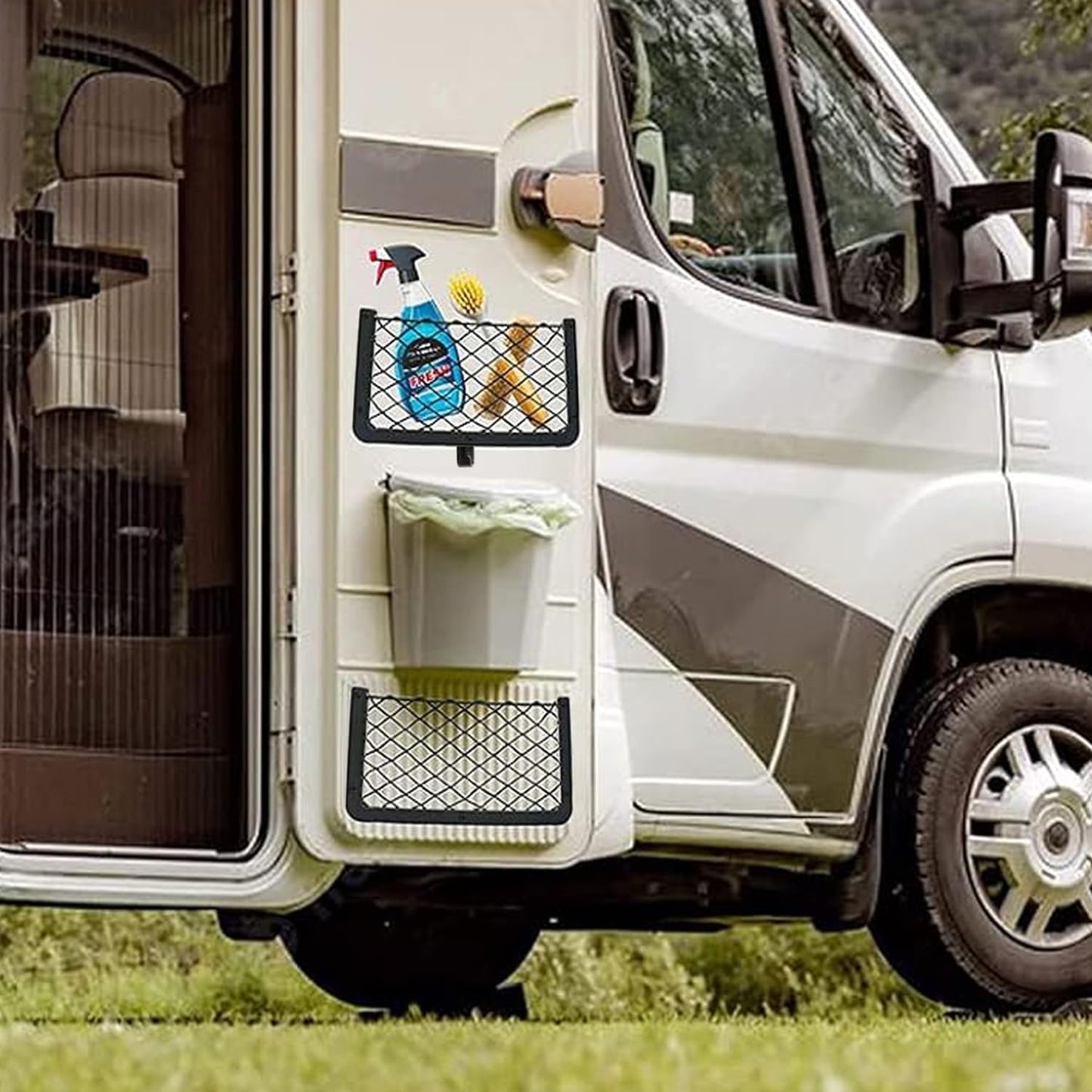 Car Campervan Storage Nets 4pcs, Elastic Van RV Mesh Storage Net Pocket with Plastic Frame, Suit for Caravan Motorhome Boat Storage Solutions