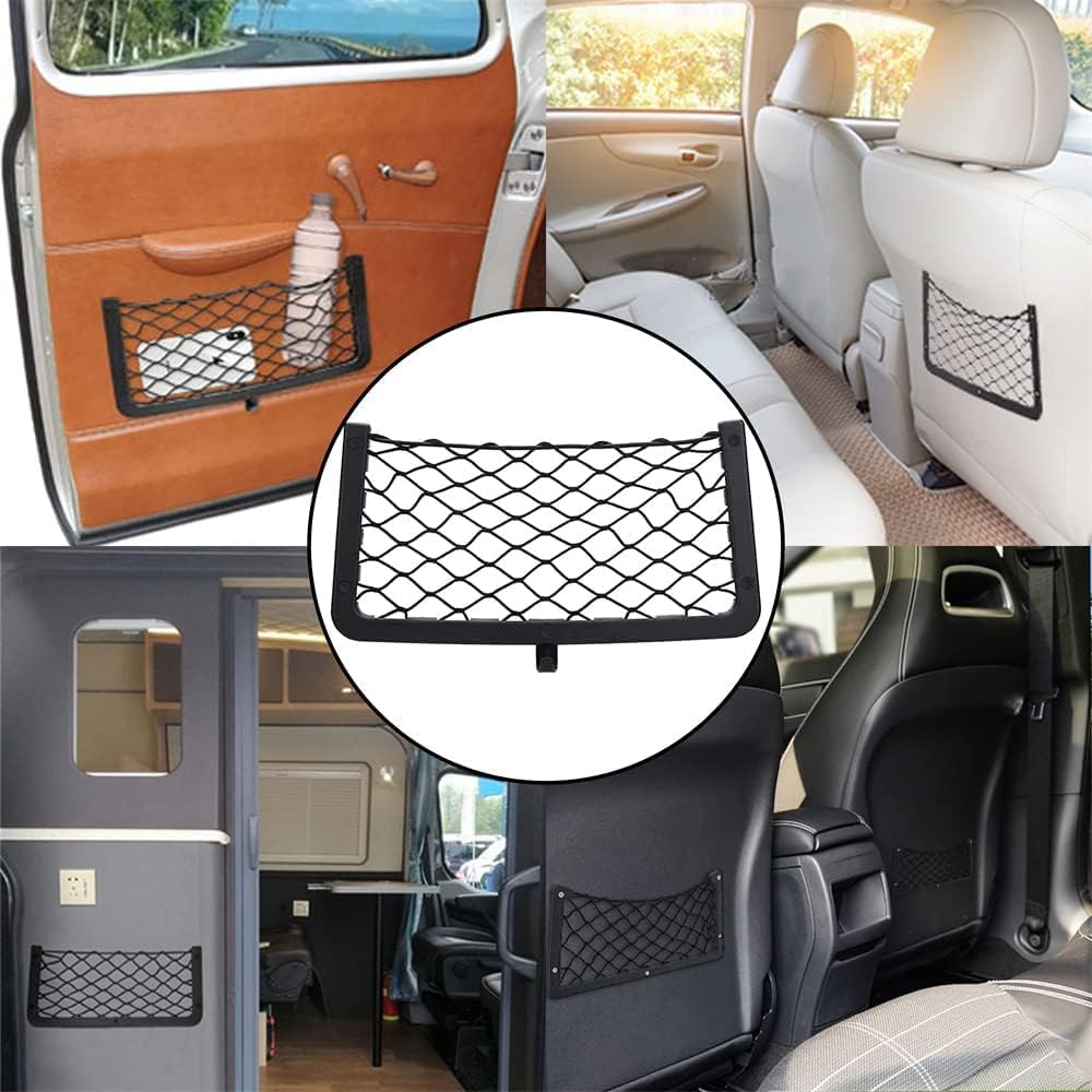 Car Campervan Storage Nets 4pcs, Elastic Van RV Mesh Storage Net Pocket with Plastic Frame, Suit for Caravan Motorhome Boat Storage Solutions
