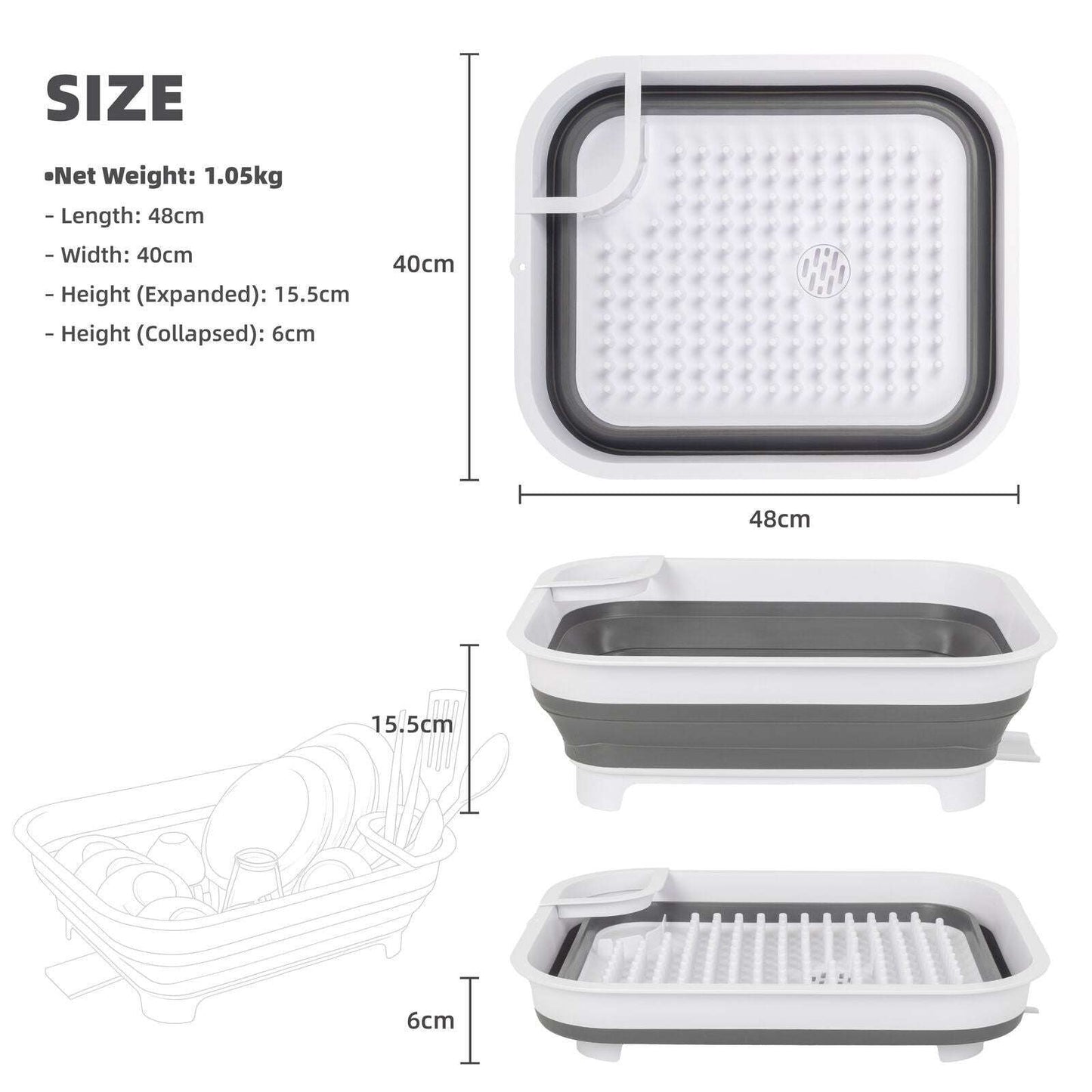 Collapsible Dish Rack with Utensil Section Space-Saving Drying Rack for Compact Kitchens & Camping