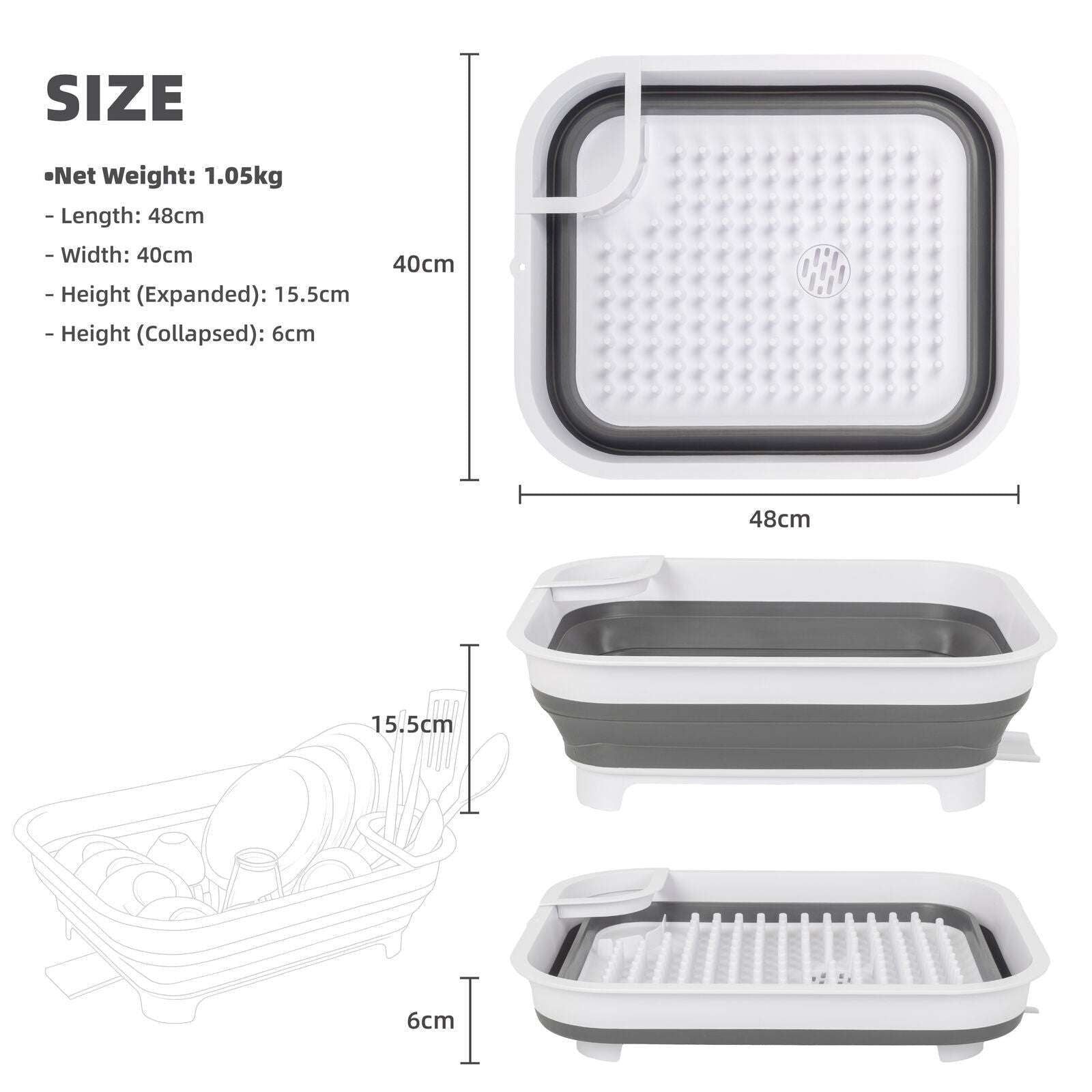 Collapsible Dish Rack with Utensil Section Space-Saving Drying Rack for Compact Kitchens & Camping