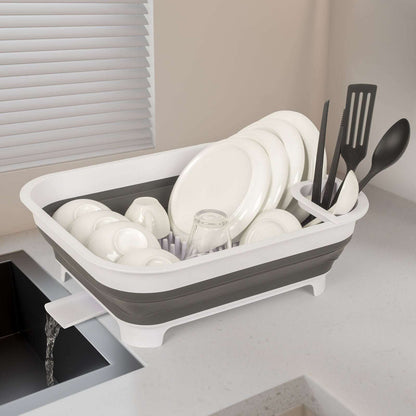 Collapsible Dish Rack with Utensil Section Space-Saving Drying Rack for Compact Kitchens & Camping