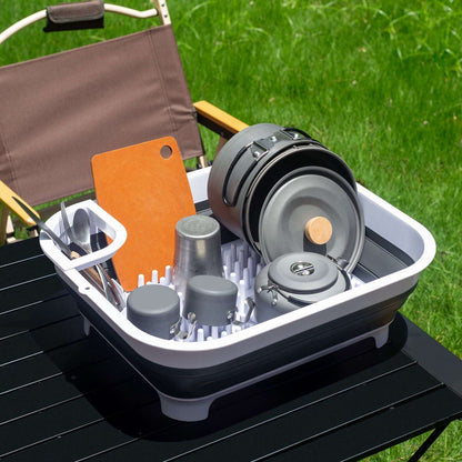 Collapsible Dish Rack with Utensil Section Space-Saving Drying Rack for Compact Kitchens & Camping