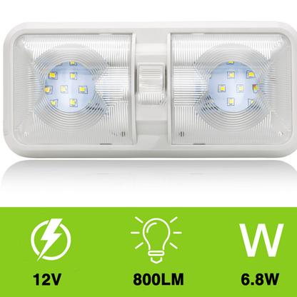 12V RV Interior LED Ceiling Light Boat Camper Caravan Trailer Double Dome Light