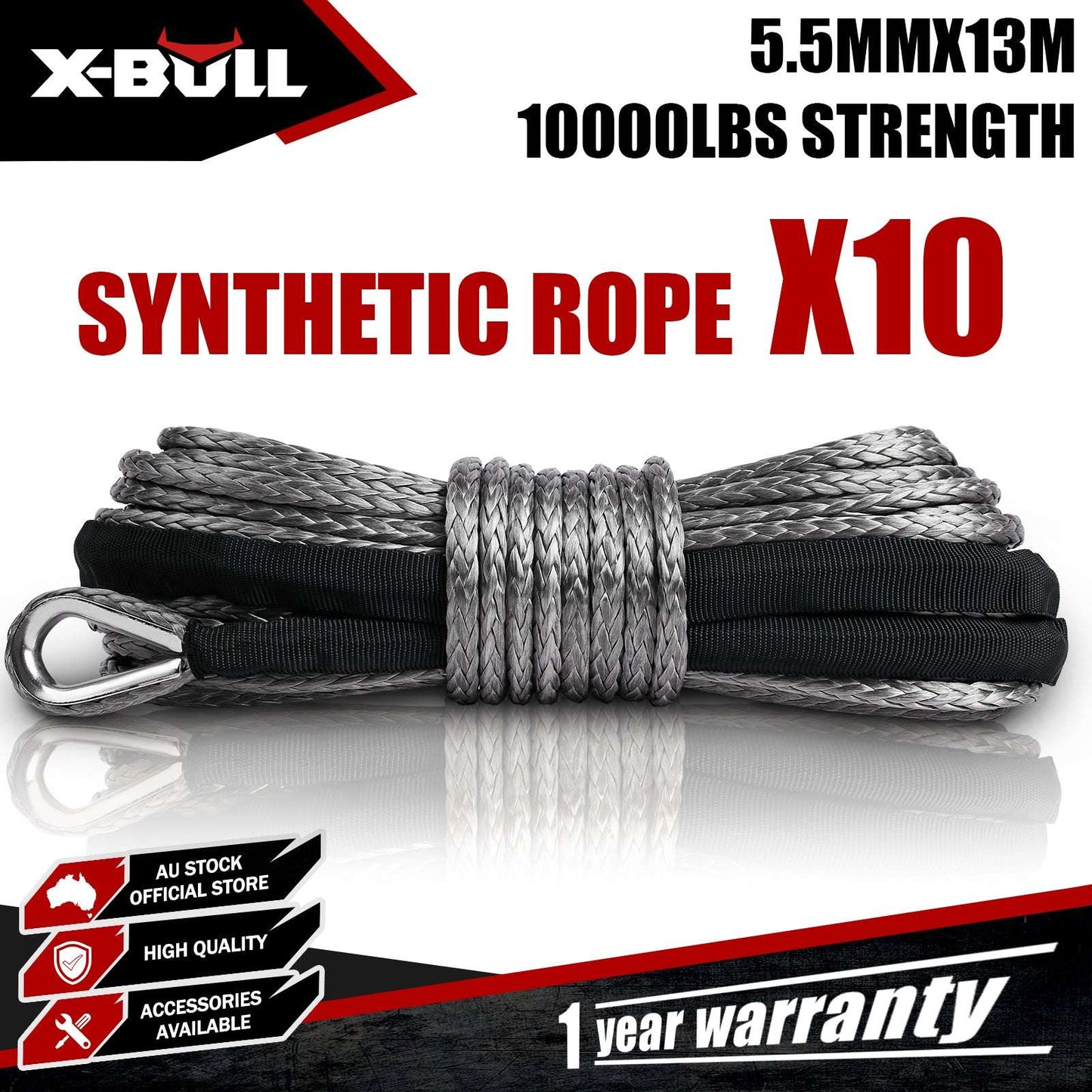 X-BULL Synthetic Dyneem Rope 5.5MM x 13M SK75 Car Tow Recovery Winch Cable Line