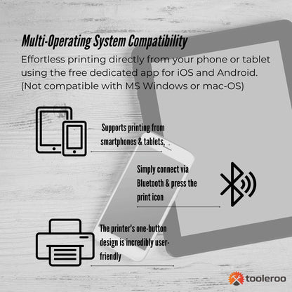 Tooleroo Portable A4 Thermal Printer Black + Paper Kit - Wireless and Inkless