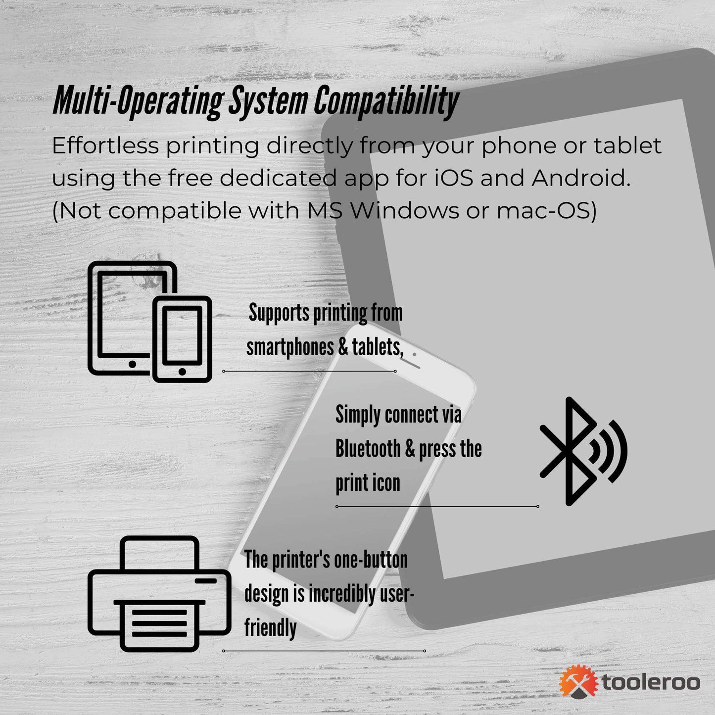 Tooleroo Portable A4 Thermal Printer White + Paper Kit - Wireless and Inkless