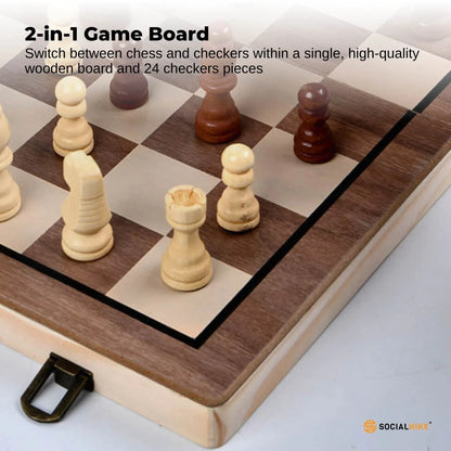 Social Hike 2-in-1 Magnetic Travel Chess & Checkers Set