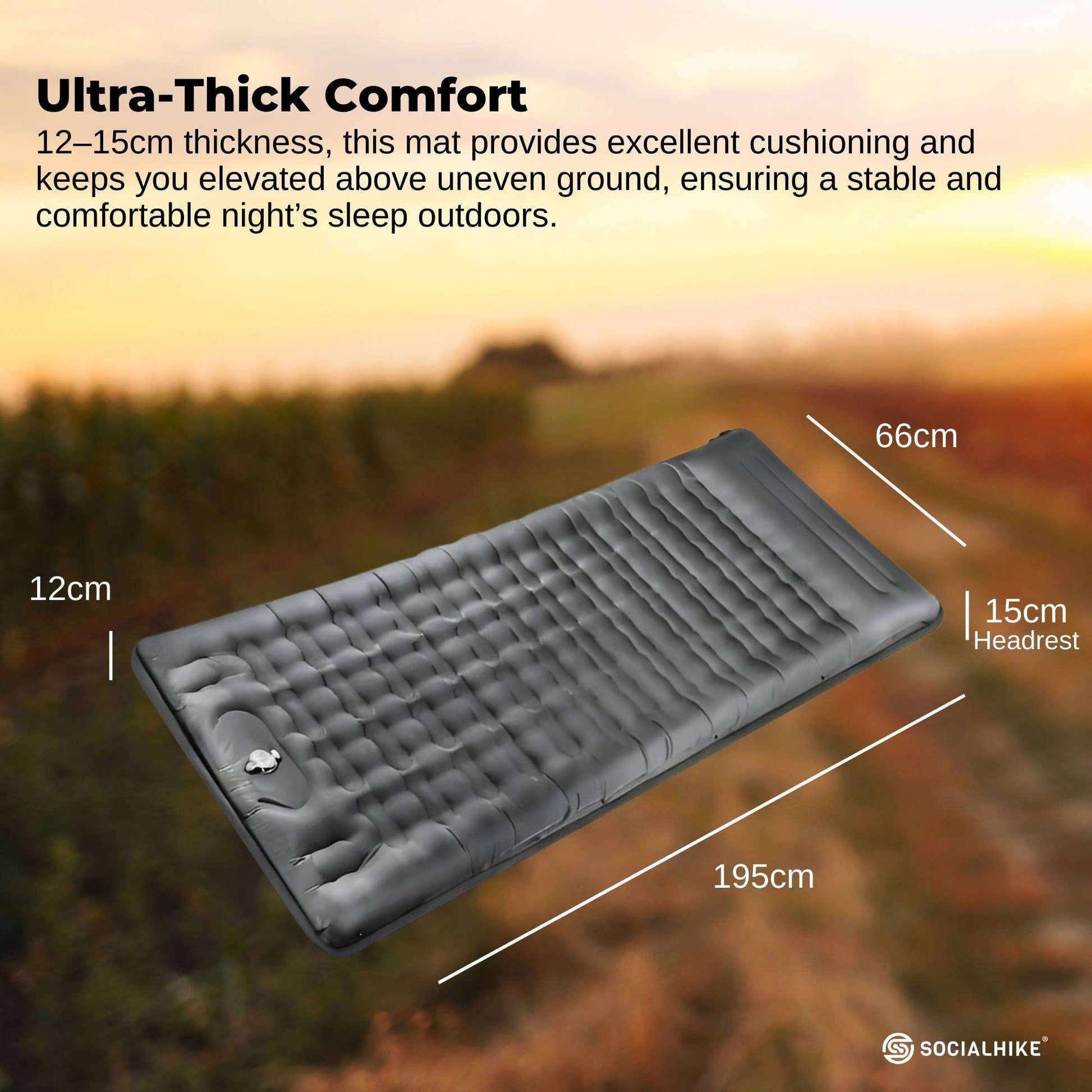 Social Hike Step-Inflating Camping Mattress Lightweight Waterproof Sleeping Grey