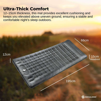 Social Hike Step-Inflating Camping Mattress Lightweight Waterproof Sleeping Grey