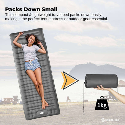 Social Hike Step-Inflating Camping Mattress Lightweight Waterproof Sleeping Grey
