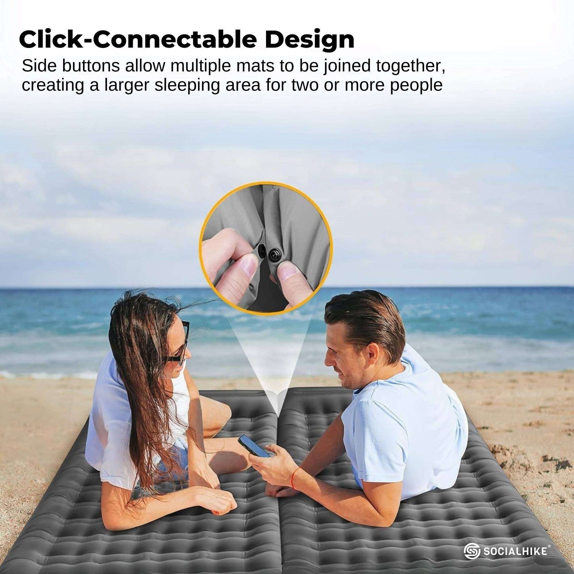 Social Hike Step-Inflating Camping Mattress Lightweight Waterproof Sleeping Grey