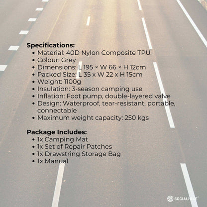 Social Hike Step-Inflating Camping Mattress Lightweight Waterproof Sleeping Grey