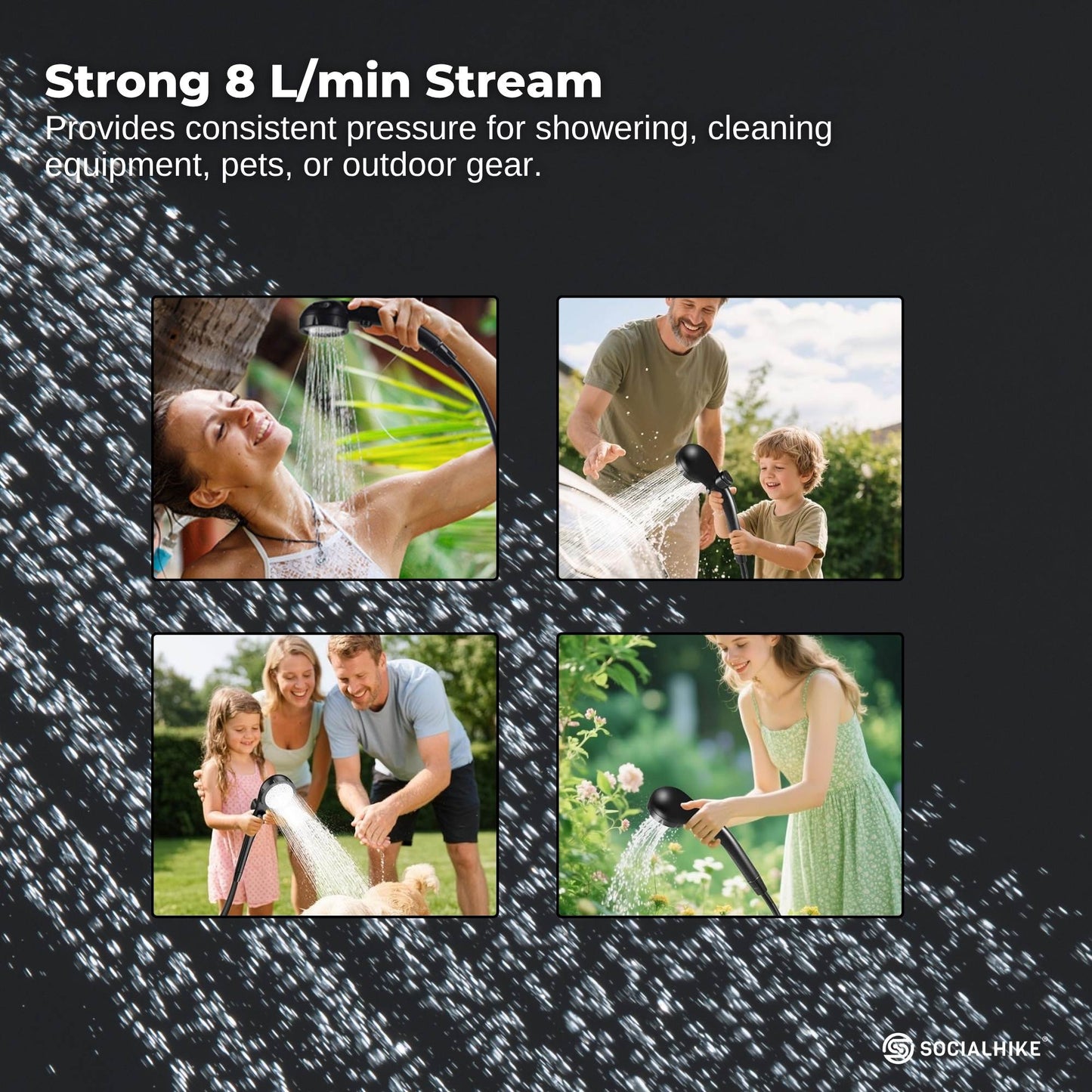 Social Hike Portable Camping Shower Kit - 6000MAh Outdoor Rechargeable Pump LED