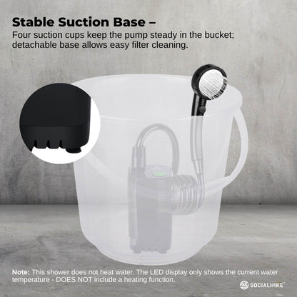 Social Hike Portable Camping Shower Kit - 6000MAh Outdoor Rechargeable Pump LED