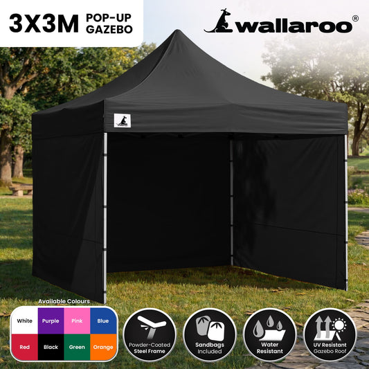 Wallaroo Pop-Up Marquee 3x3m with Walls - Black