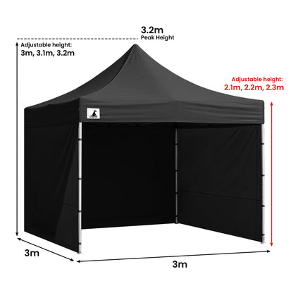 Wallaroo Pop-Up Marquee 3x3m with Walls - Black