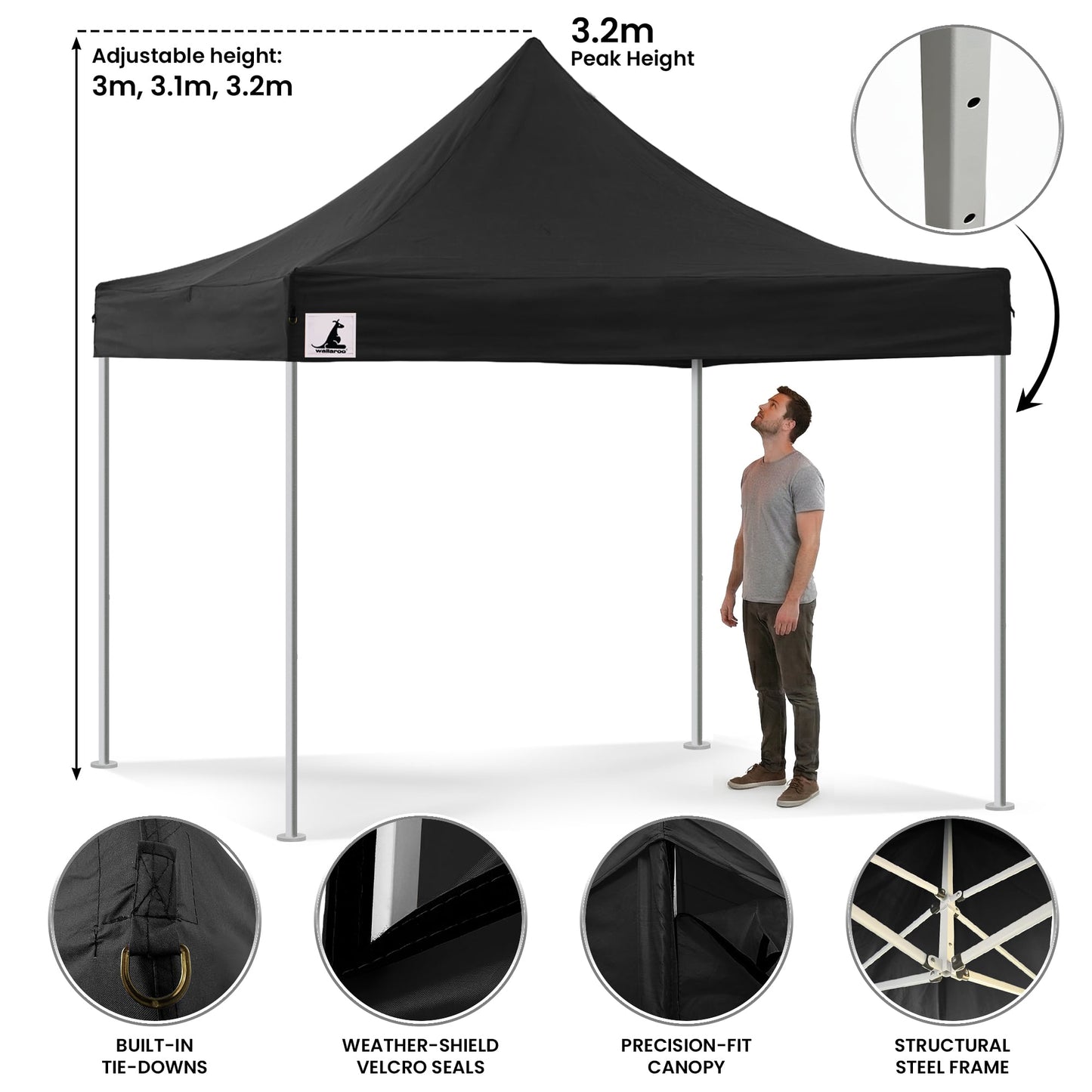 Wallaroo Pop-Up Marquee 3x3m with Walls - Black
