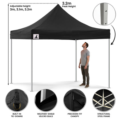Wallaroo Pop-Up Marquee 3x3m with Walls - Black