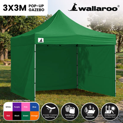 Wallaroo 3x3m Pop-Up Marquee with Walls - Green