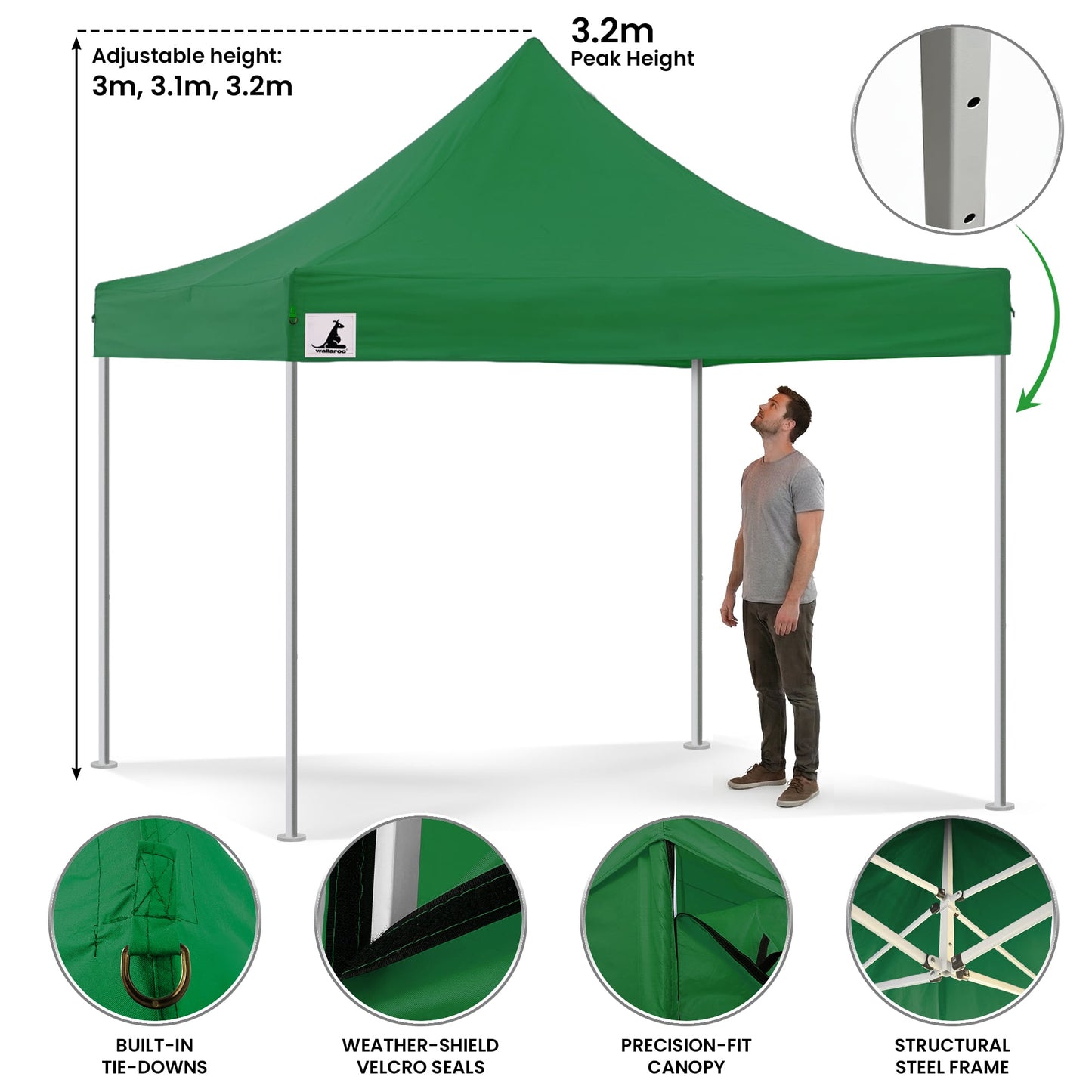 Wallaroo 3x3m Pop-Up Marquee with Walls - Green