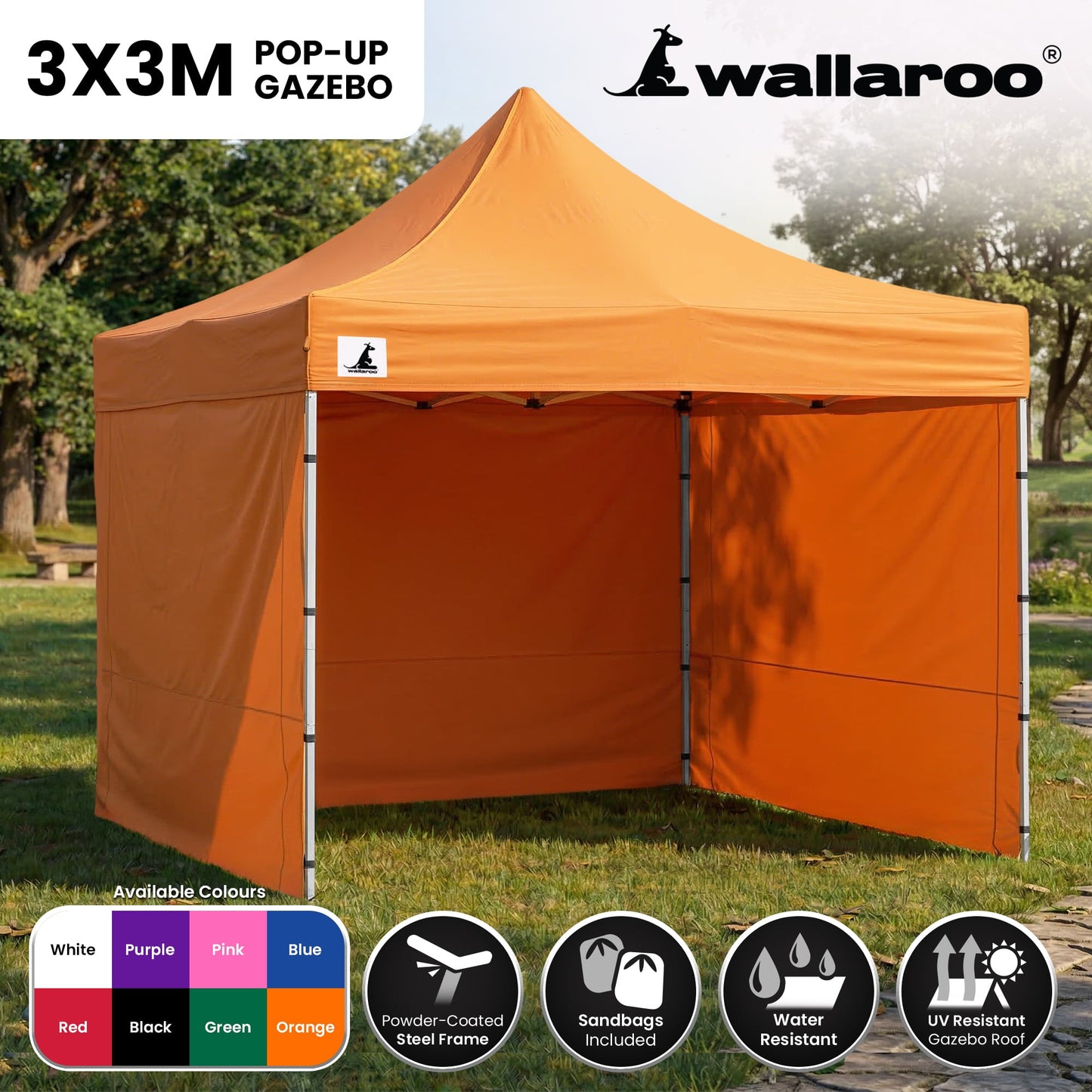 Wallaroo 3x3m Pop-Up Marquee with Walls - Orange