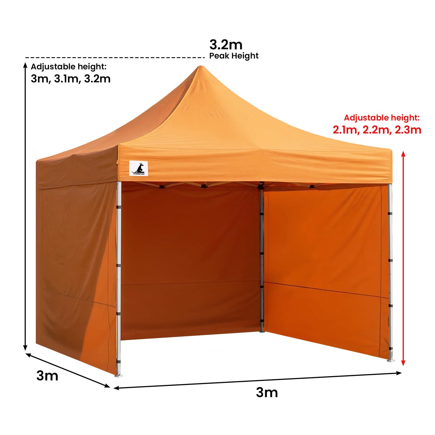 Wallaroo 3x3m Pop-Up Marquee with Walls - Orange