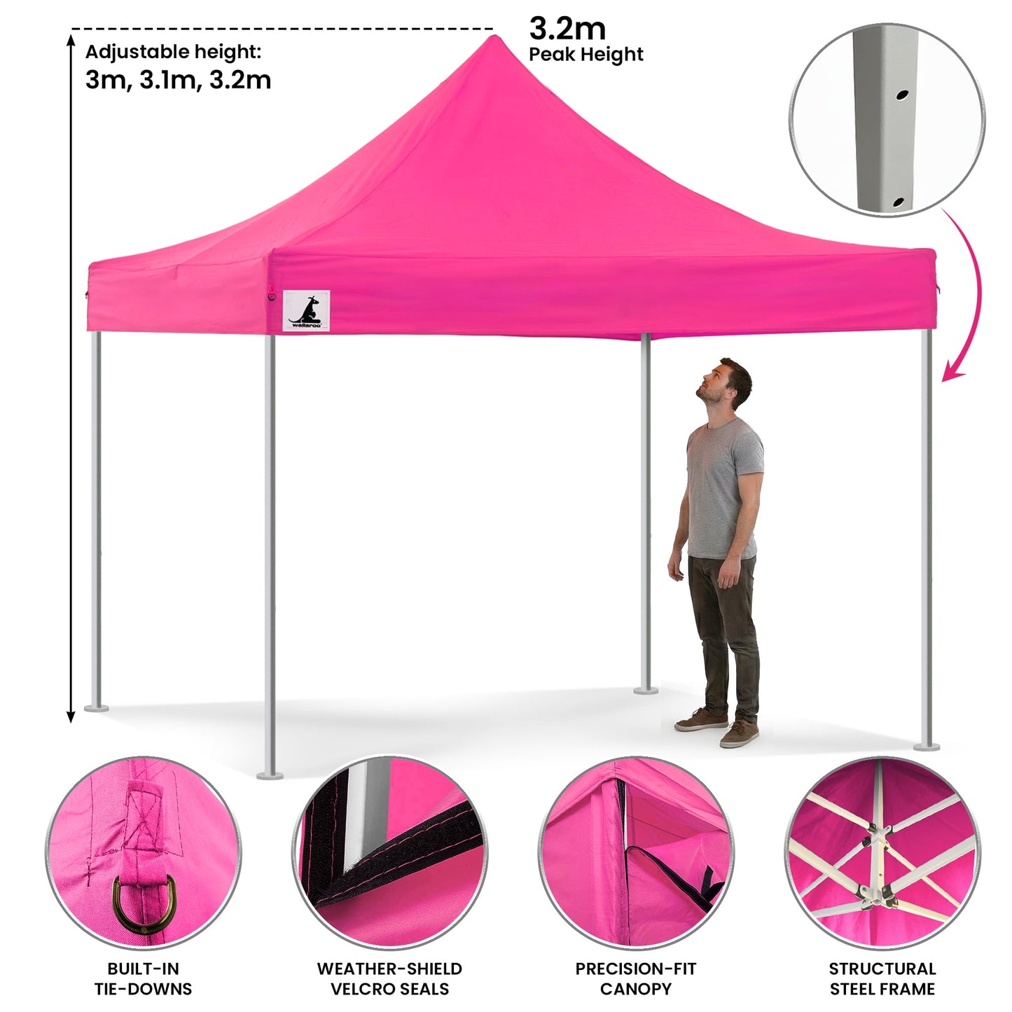 Wallaroo 3x3m Pop-Up Marquee with Walls - Pink