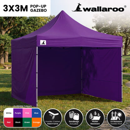 Wallaroo 3x3m Pop-Up Marquee with Walls – Purple