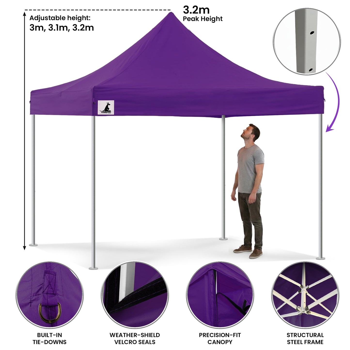 Wallaroo 3x3m Pop-Up Marquee with Walls – Purple