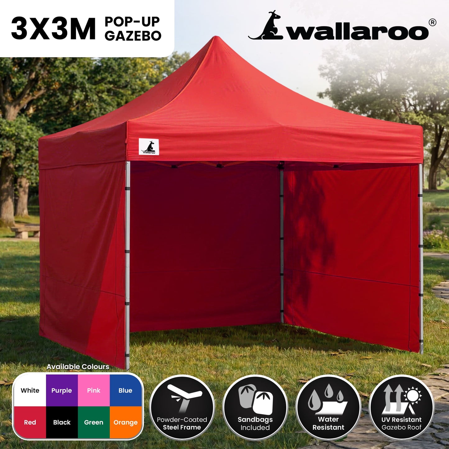 Wallaroo 3x3m Pop-Up Marquee with Walls - Red