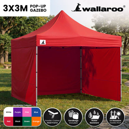 Wallaroo 3x3m Pop-Up Marquee with Walls - Red