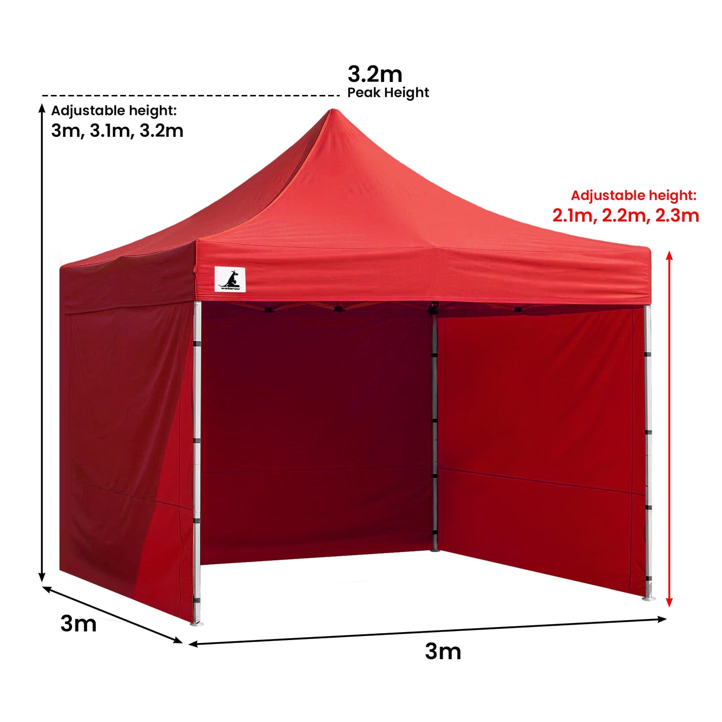 Wallaroo 3x3m Pop-Up Marquee with Walls - Red