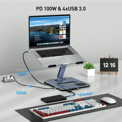 BENFEI 000366GY Laptop Stand with USB C Hub, Multi Function With USB and KVM Switch and 15W Wireless Charger