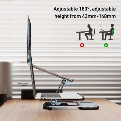 BENFEI 000366GY Laptop Stand with USB C Hub, Multi Function With USB and KVM Switch and 15W Wireless Charger