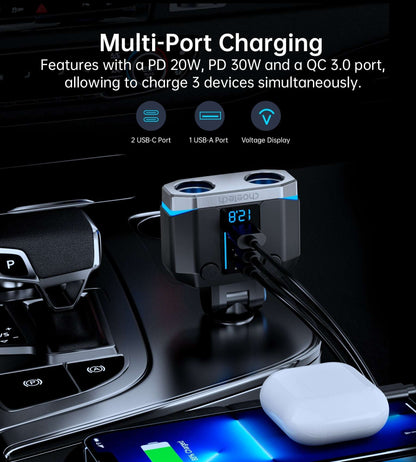 CHOETECH TC0020 45W 2 Sockets + 2x USB-C + 1x USB-A Cigarette Lighter Splitter