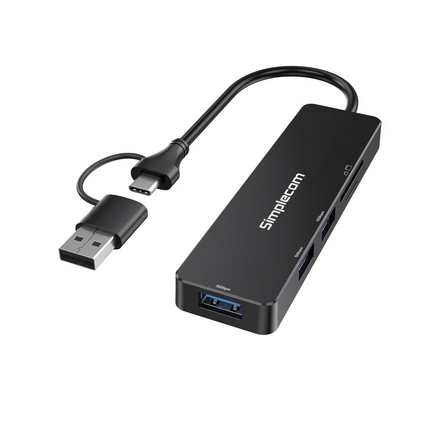 Simplecom CH365C SuperSpeed 3-Port USB Hub with SD MicroSD Card Reader USB-A and USB-C Dual Connector