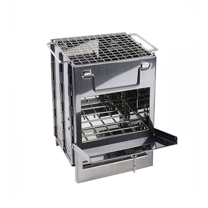 Outdoor Camping Mini Folding Wood Burning Stove Picnic Stainless Steel BBQ Grill