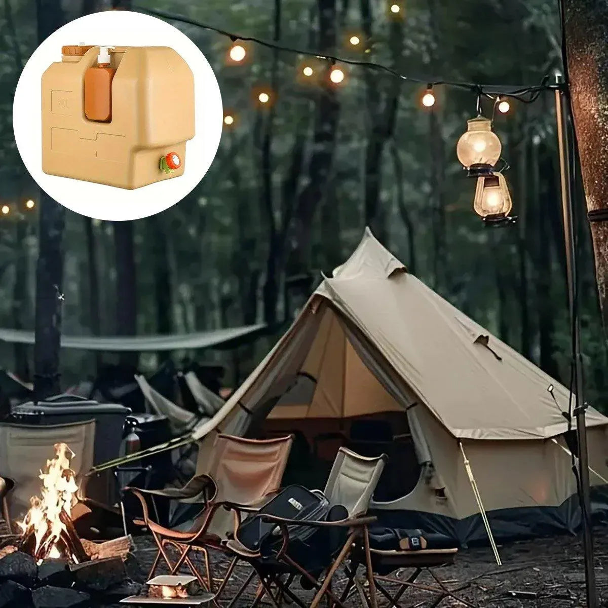 20L Camping Water Container with Tap - Beige