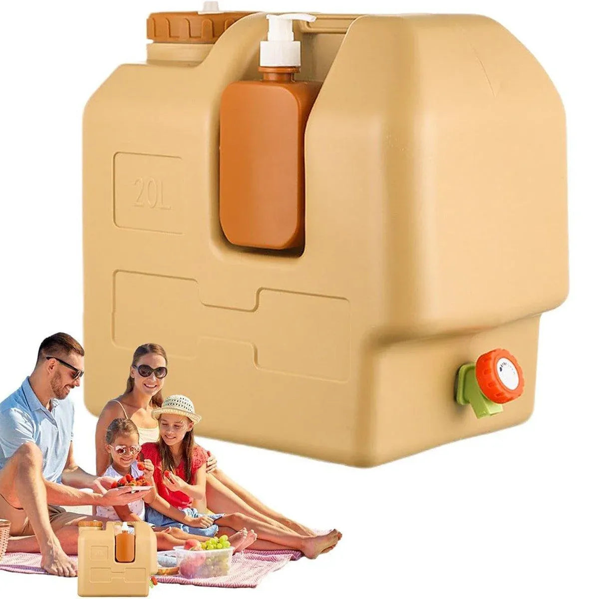 20L Camping Water Container with Tap - Beige