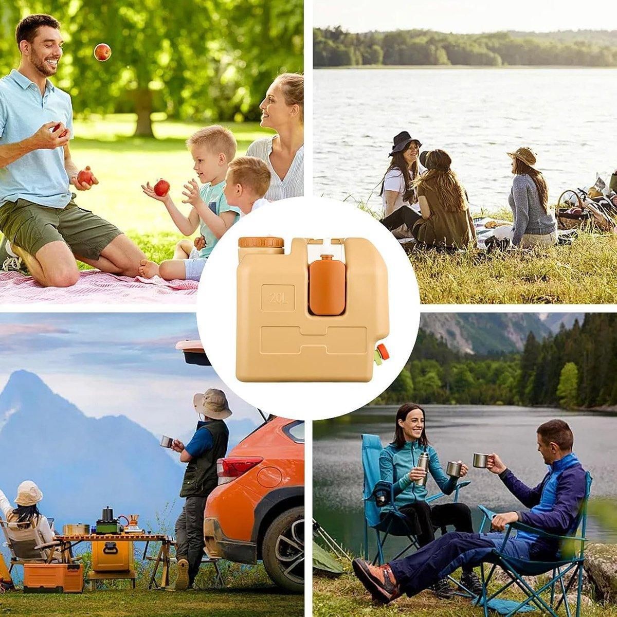 20L Camping Water Container with Tap - Beige