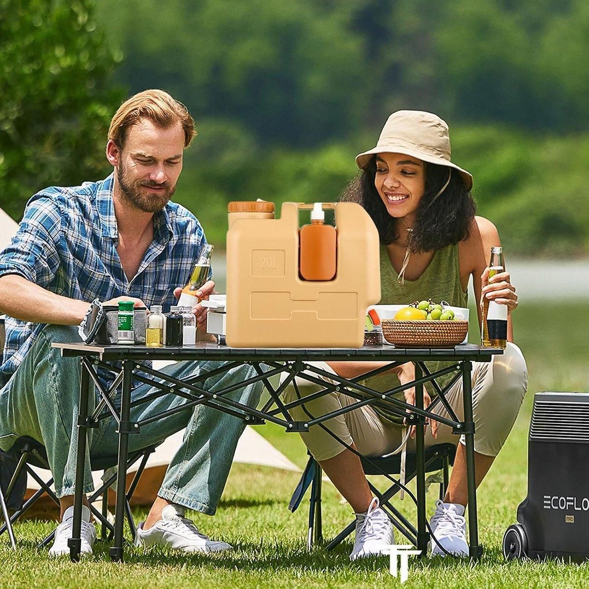 20L Camping Water Container with Tap - Beige