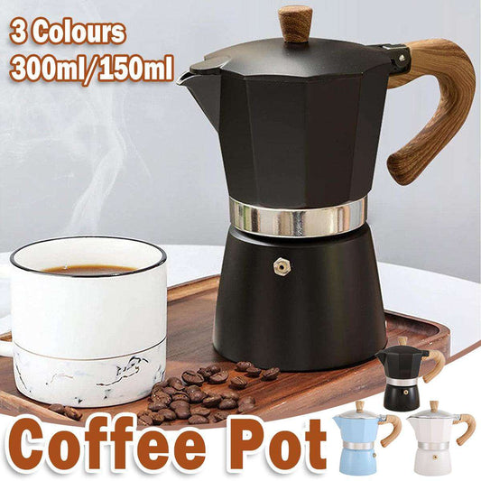 Portable Coffee Maker Wood Grain Handle Outdoor Manual Espresso Machine Camping - Black-300ml