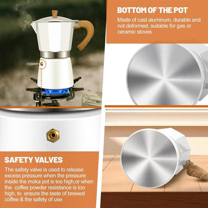 Portable Coffee Maker Wood Grain Handle Outdoor Manual Espresso Machine Camping - Black-300ml